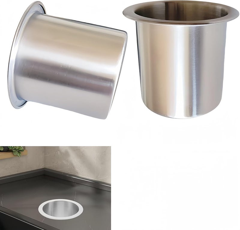 HNOYGNU 2Pcs Stainless Steel Cup Holder Insert Sofa Recliner Cup Holder Replacement Insert for Sofa, Boats, Bench, Desk, RV Cars (OD 4.1" ID 3.3") - Image 1